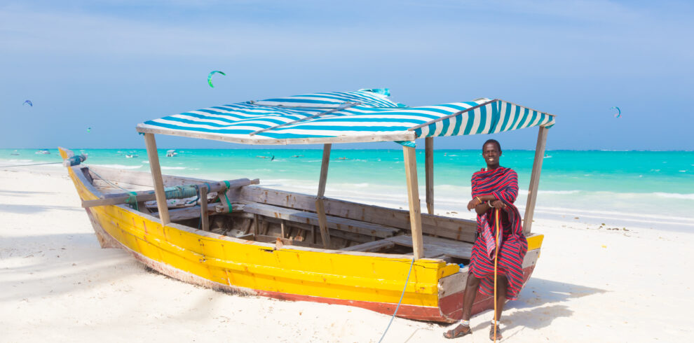 White tropical sandy beach on Zanzibar.